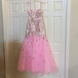 Light pink and silver sequin pageant prom gown